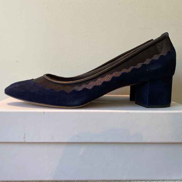 Chloe Scalloped Suede Leather Pumps 39NavyBridget - Picture 1 of 6